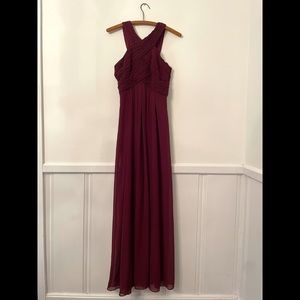 #levkoff Wine Chiffon Wide Strap A-Line Bridesmaid Dress